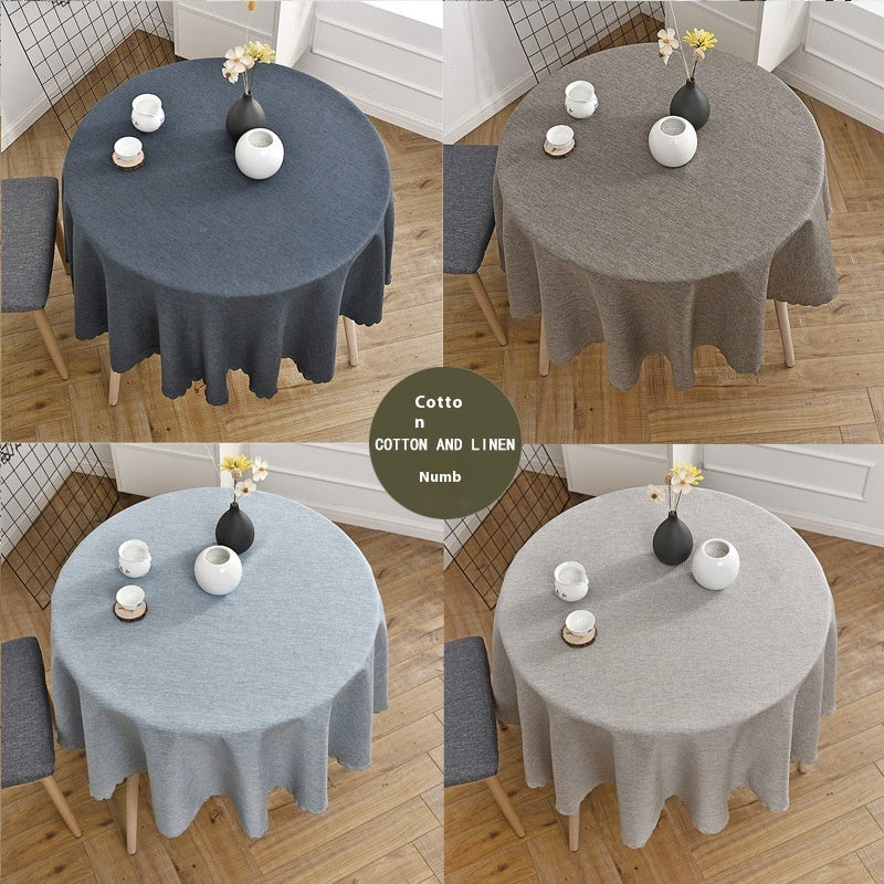 Pastoral Style Round Tablecloth - Solid Color Blended Material, Dining Room Table Decor