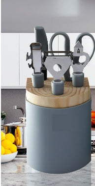 Household Kitchen Tools Set - Stainless Steel Gadgets Tray with Bottle Opener, Fruit Knife, Scissors