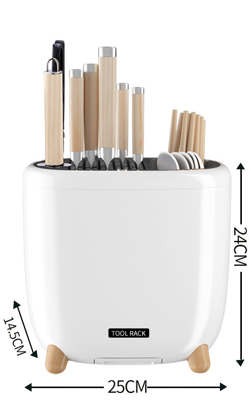 Mini Sterilization Knife Holder - Compact Tableware Storage, Plastic, White/Green