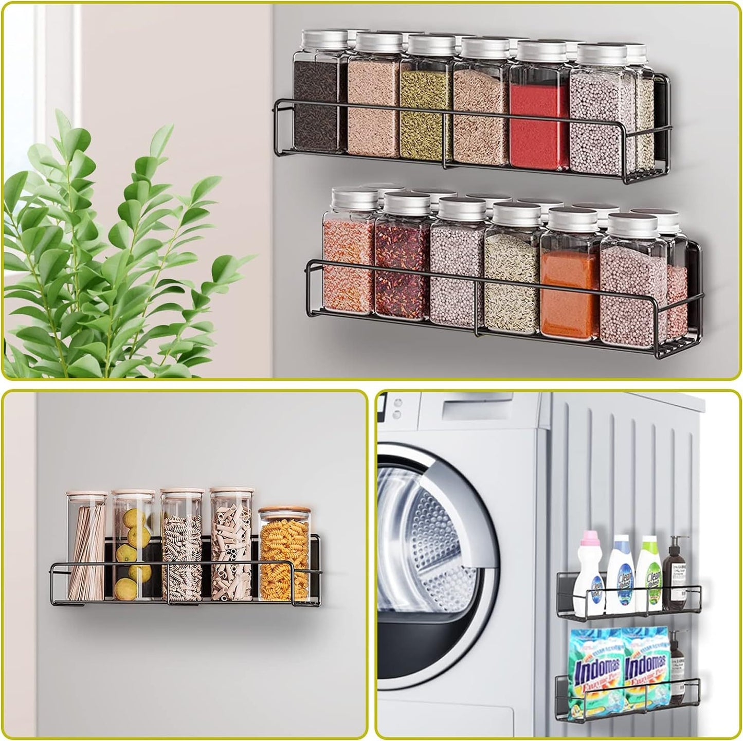Magnetic Spice Rack for Refrigerator - 4 Pack, Durable & Rust-Resistant, Easy Installation
