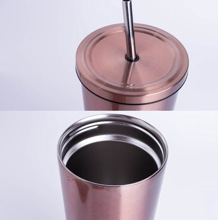 500ML Stainless Steel Tumbler Coffee Cup with Straw Lid - Reusable, Durable, Elegant Design