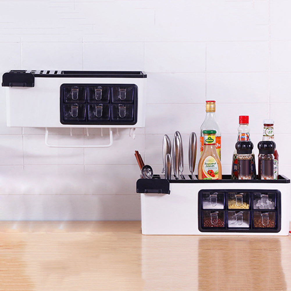 Multifunctional Wall-Mounted Storage Jar - Seasoning Box & Utensil Holder, Partition Design, Plastic