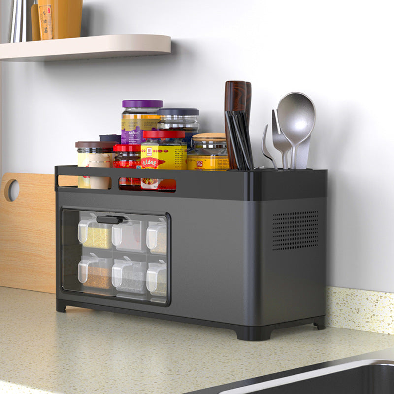 Multifunctional Kitchen Storage Box - Chopsticks & Knife Holder, Seasoning Bottle Organizer, PP+Stainless Steel