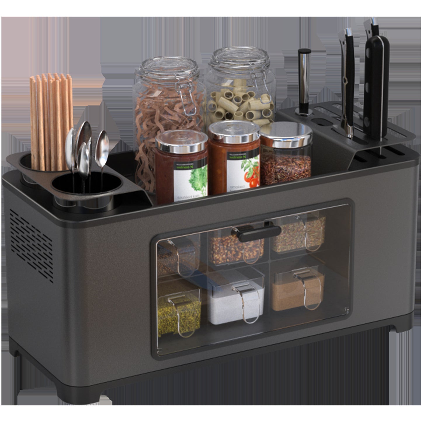 Multifunctional Kitchen Storage Box - Chopsticks & Knife Holder, Seasoning Bottle Organizer, PP+Stainless Steel