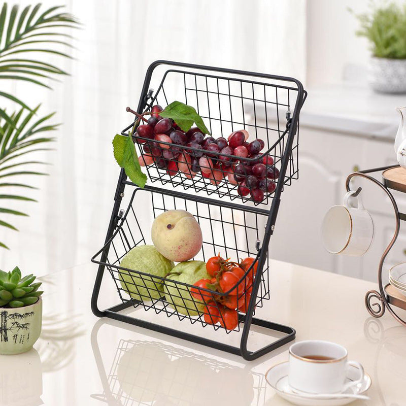 Stainless Steel 2-Tier Countertop Fruit and Spice Rack - Air Circulation, Space-Saving Kitchen Organizer
