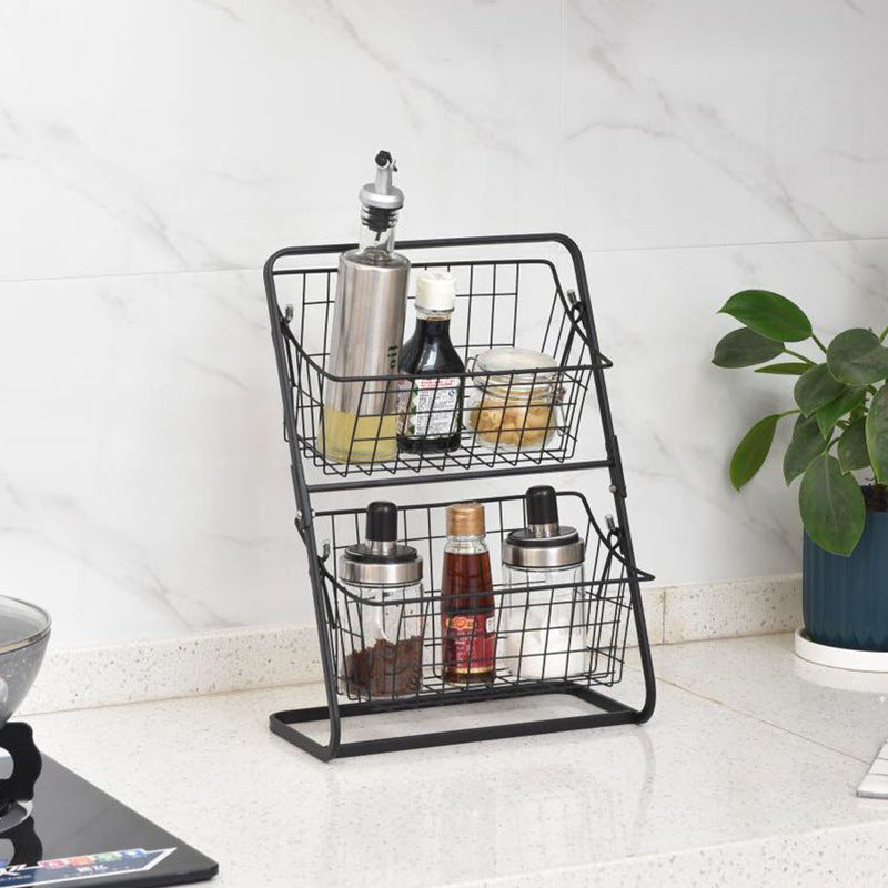 Stainless Steel 2-Tier Countertop Fruit and Spice Rack - Air Circulation, Space-Saving Kitchen Organizer