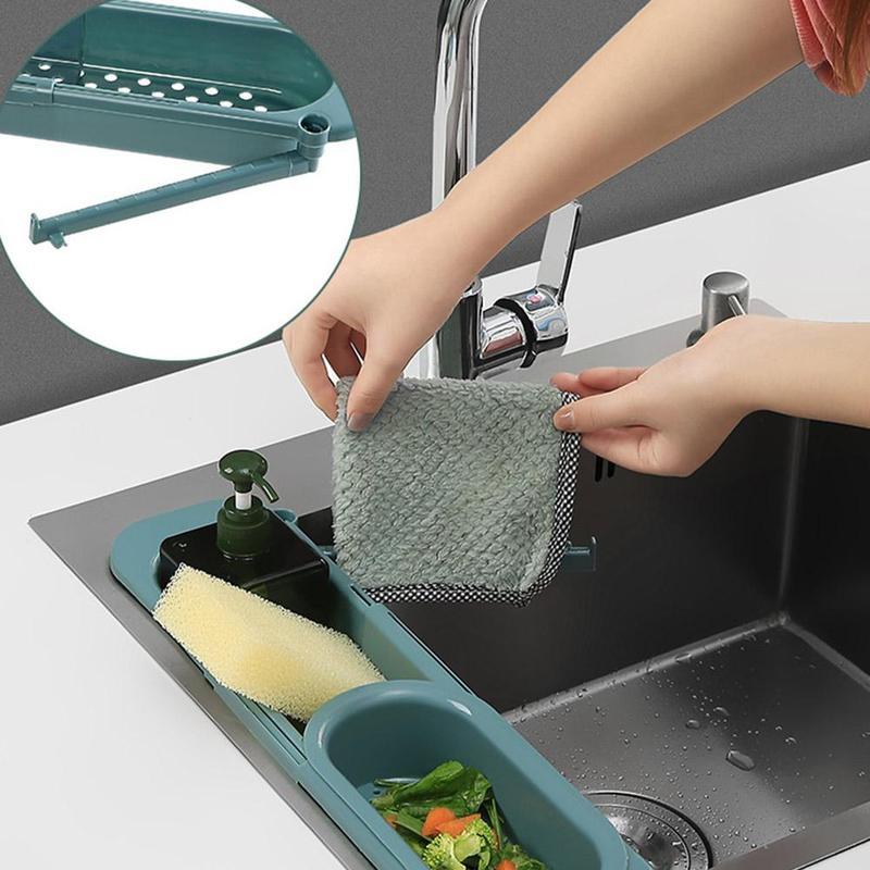 Adjustable Telescopic Sink Rack - Scalable Design, Drain Fan, Towel Bar, Easy Installation