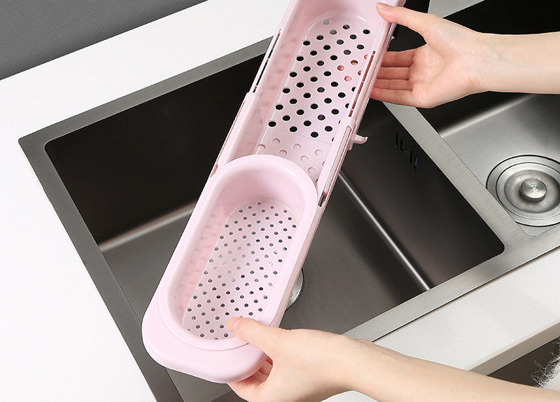 Adjustable Telescopic Sink Rack - Scalable Design, Drain Fan, Towel Bar, Easy Installation