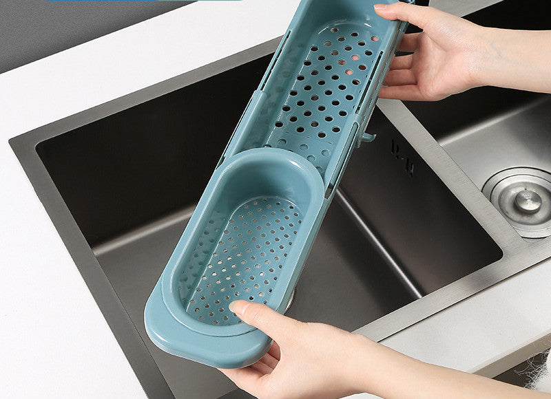 Adjustable Telescopic Sink Rack - Scalable Design, Drain Fan, Towel Bar, Easy Installation