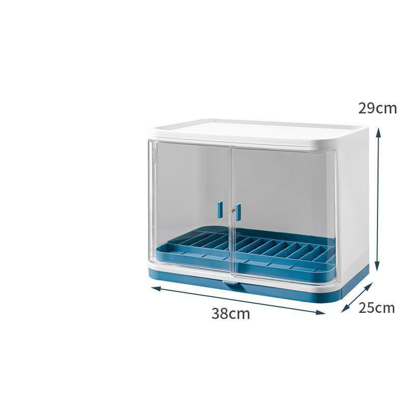 Simple Household Kitchen Dish Storage Box - Large Single-Layer, Blue, Plastic, Drain Function