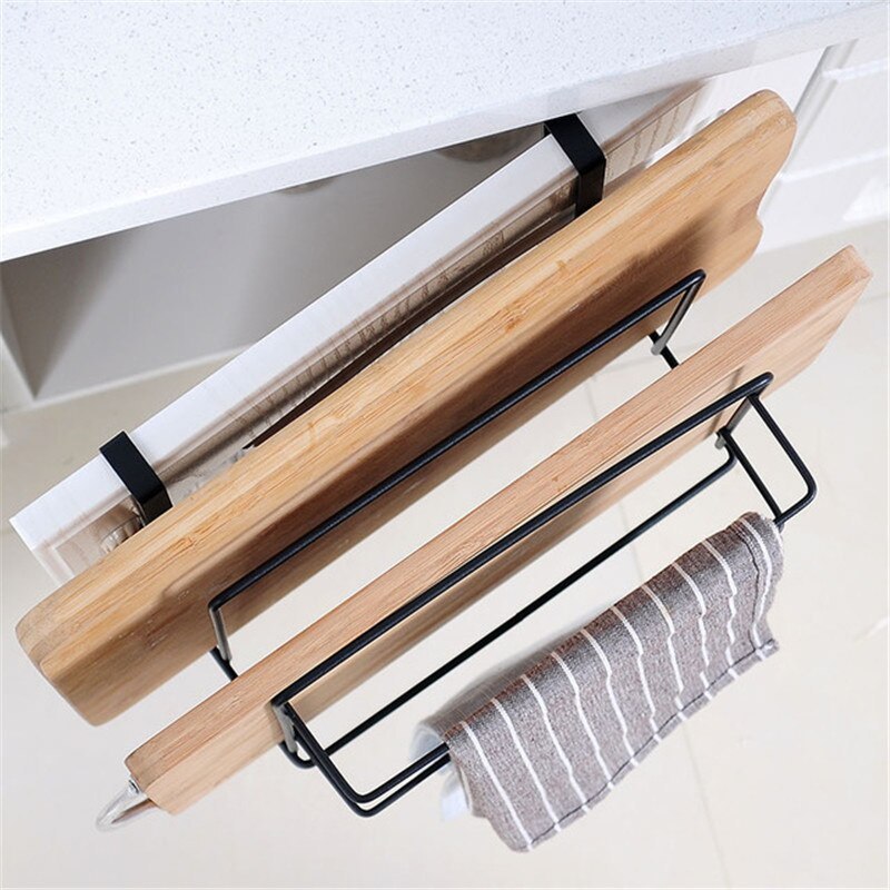Double Layer Towel Rack & Chopping Board Holder - Nail-Free, Durable Iron, Space-Saving