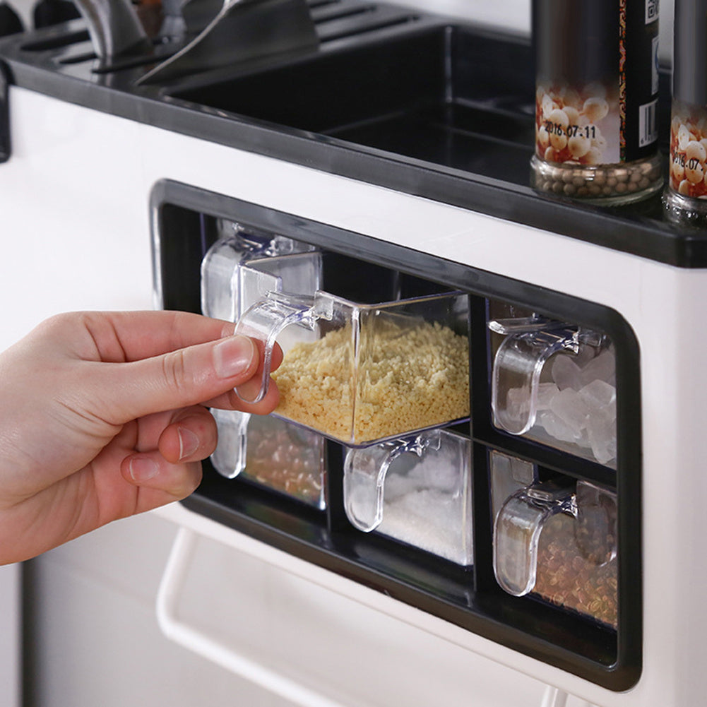 Multifunctional Wall-Mounted Storage Jar - Seasoning Box & Utensil Holder, Partition Design, Plastic