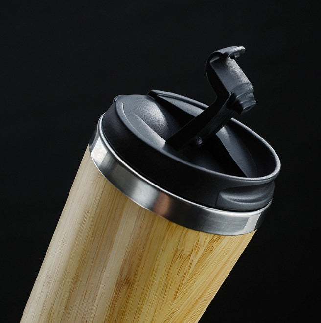 Bamboo Coffee Cup - 420ml/14oz Thermal Insulated Double Wall, Leak-Proof Lid, Bamboo & Stainless Steel
