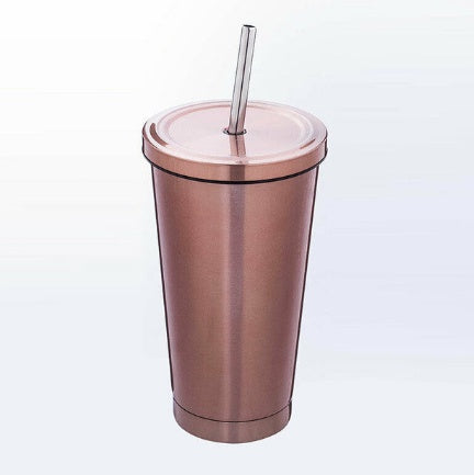 500ML Stainless Steel Tumbler Coffee Cup with Straw Lid - Reusable, Durable, Elegant Design