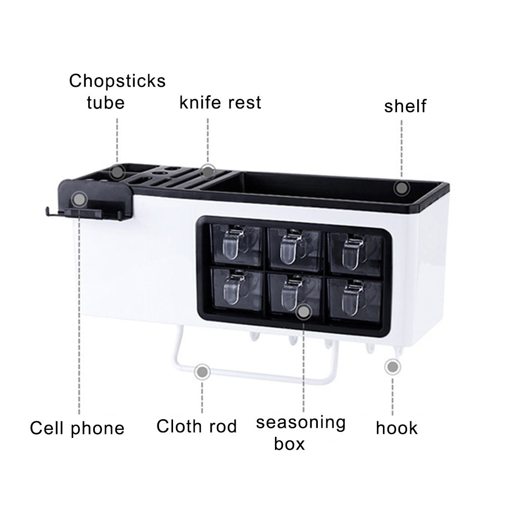 Multifunctional Wall-Mounted Storage Jar - Seasoning Box & Utensil Holder, Partition Design, Plastic