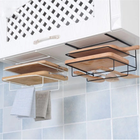 Double Layer Towel Rack & Chopping Board Holder - Nail-Free, Durable Iron, Space-Saving