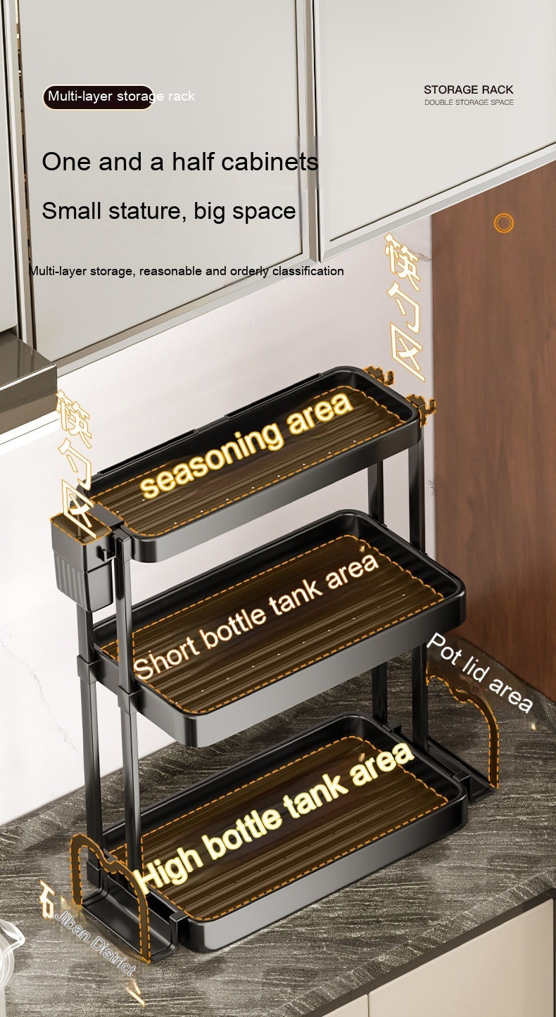 Modern Simplicity Kitchen Rack for Seasoning - Multi-layer Storage, Punch-free, Plastic, Black