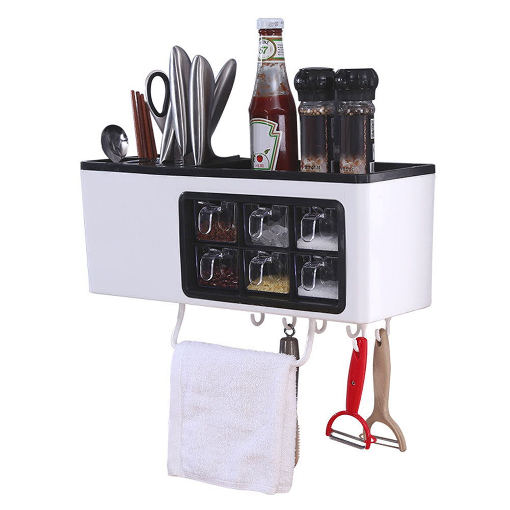 Multifunctional Wall-Mounted Storage Jar - Seasoning Box & Utensil Holder, Partition Design, Plastic