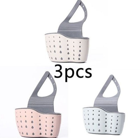 Plastic Kitchen Sink Storage Rack - TPR Rubber, 15x5x8.5cm, Light Blue/Pink/Beige