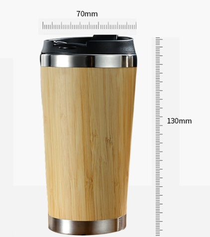 Bamboo Coffee Cup - 420ml/14oz Thermal Insulated Double Wall, Leak-Proof Lid, Bamboo & Stainless Steel