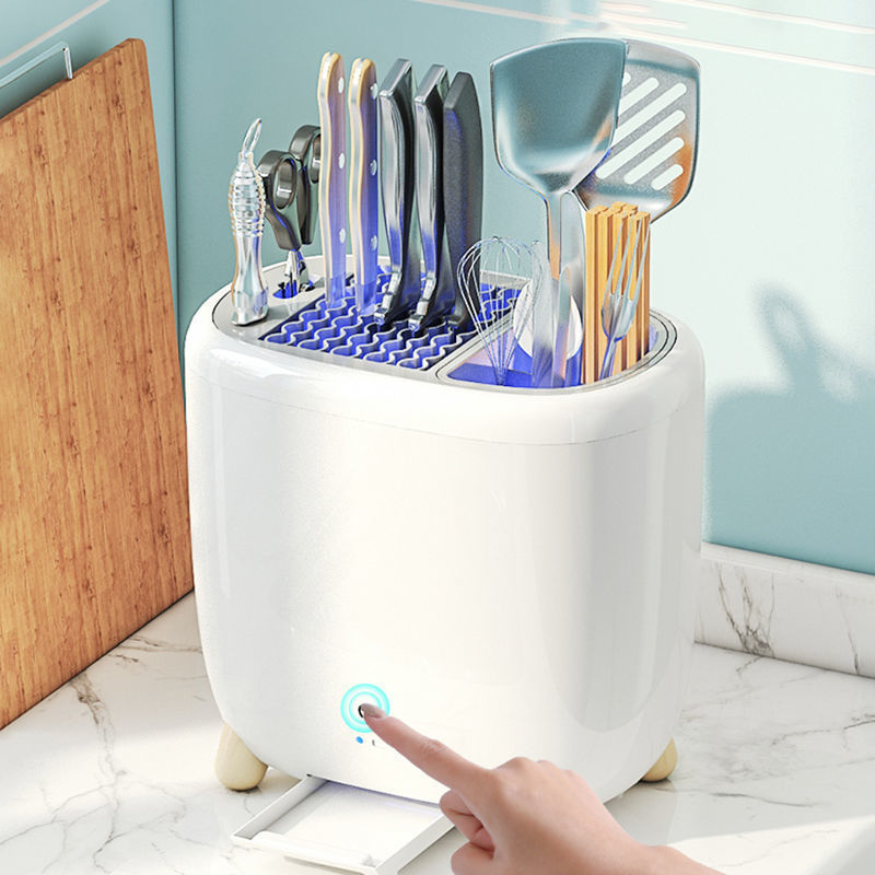 Mini Sterilization Knife Holder - Compact Tableware Storage, Plastic, White/Green
