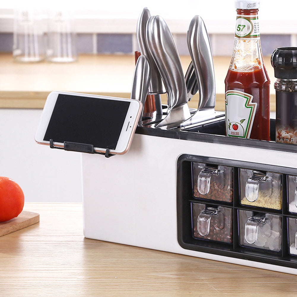 Multifunctional Wall-Mounted Storage Jar - Seasoning Box & Utensil Holder, Partition Design, Plastic