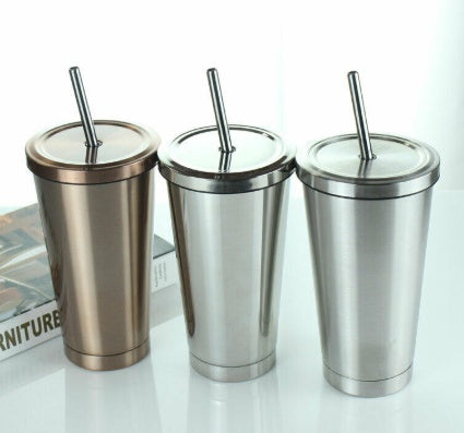 500ML Stainless Steel Tumbler Coffee Cup with Straw Lid - Reusable, Durable, Elegant Design