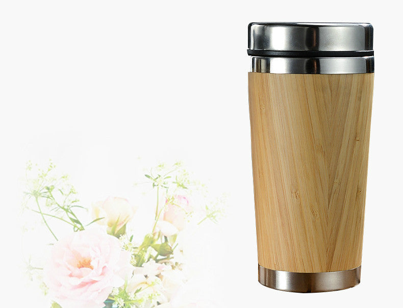 Bamboo Coffee Cup - 420ml/14oz Thermal Insulated Double Wall, Leak-Proof Lid, Bamboo & Stainless Steel