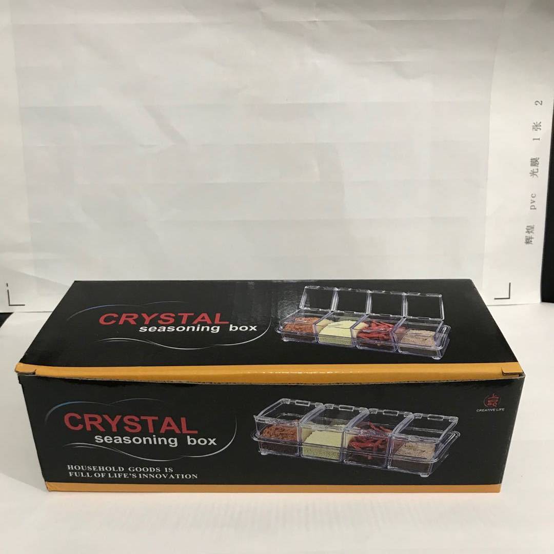 Transparent Acrylic Seasoning Box - 4 Compartments with Spoons, Plastic