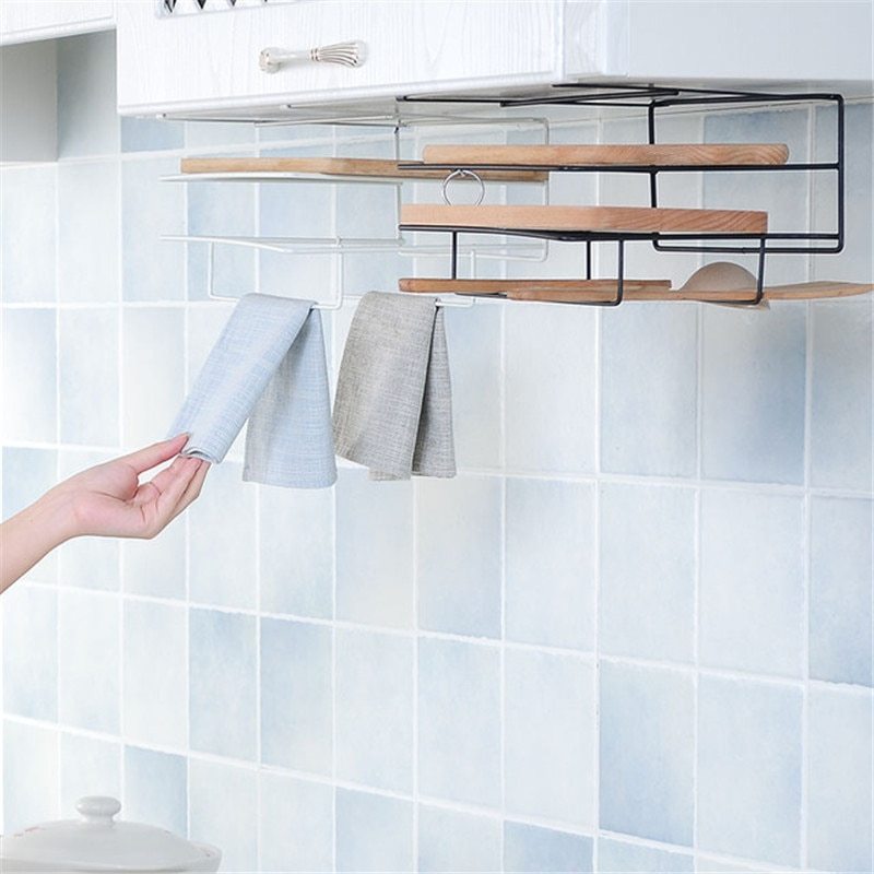 Double Layer Towel Rack & Chopping Board Holder - Nail-Free, Durable Iron, Space-Saving