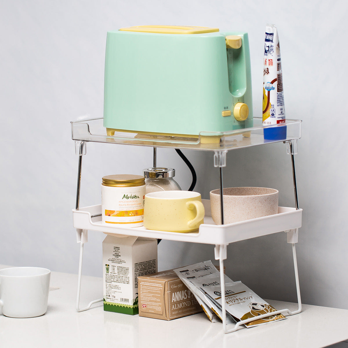 Plastic Kitchen Supplies Rack - Desktop and Cupboard Organizer