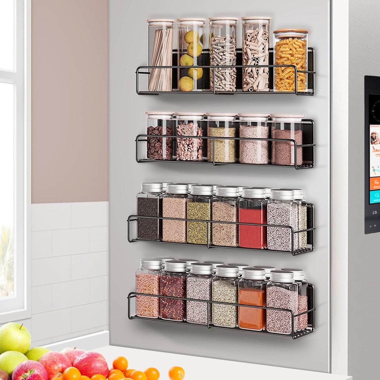 Magnetic Spice Rack for Refrigerator - 4 Pack, Durable & Rust-Resistant, Easy Installation