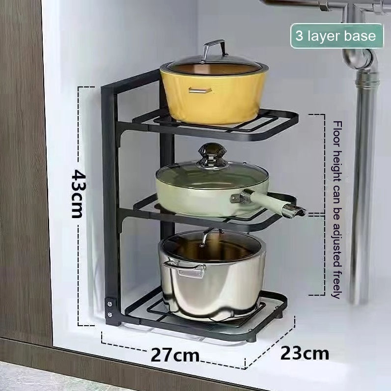Stable Pot Storage Organizer - Iron Material, Punch-Free Installation, Various Layers