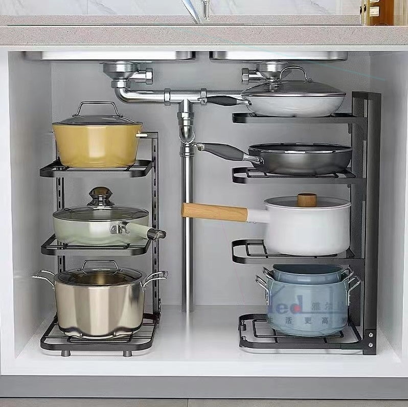 Stable Pot Storage Organizer - Iron Material, Punch-Free Installation, Various Layers