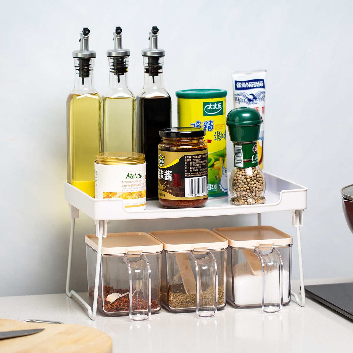 Plastic Kitchen Supplies Rack - Desktop and Cupboard Organizer