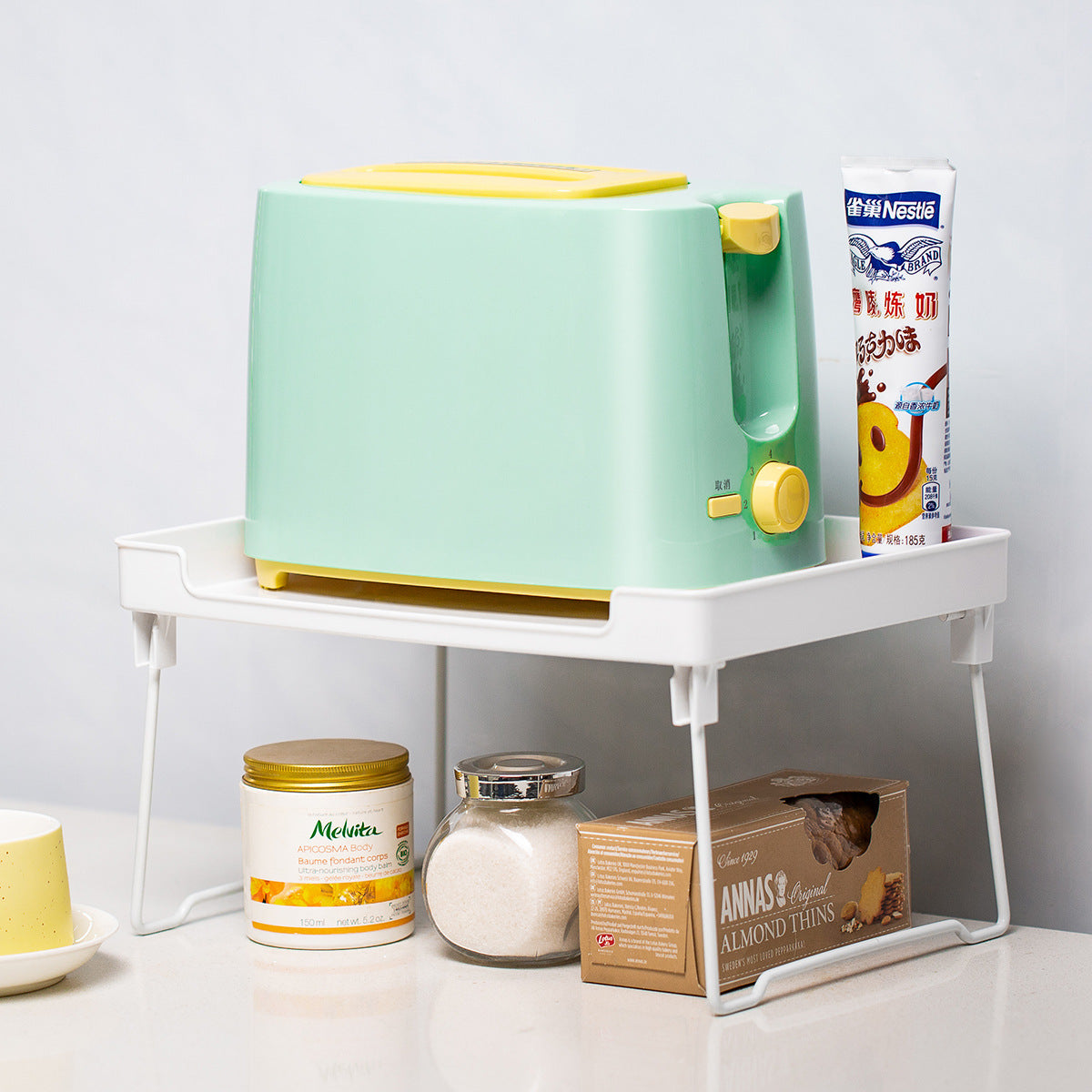 Plastic Kitchen Supplies Rack - Desktop and Cupboard Organizer