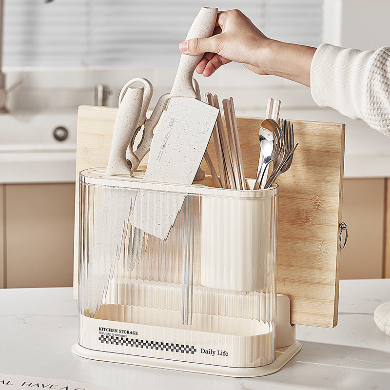 Multifunctional Cream Style Kitchen Storage - Knife Holder, Pot Lid Holder, Integrated Frame, Plastic