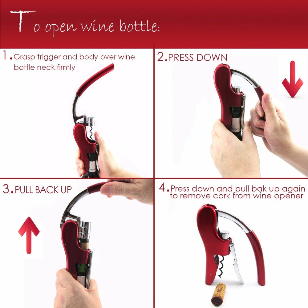 Professional Wine Opener with Foil Cutter - Zinc Alloy, Quick and Easy Cork Removal