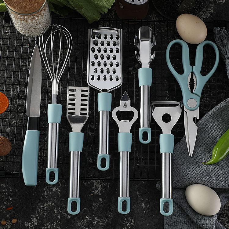 Household Kitchen Tools Set - Stainless Steel Gadgets Tray with Bottle Opener, Fruit Knife, Scissors