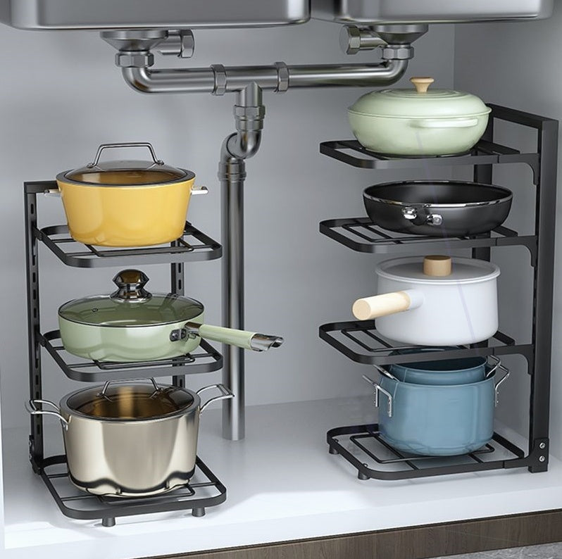 Stable Pot Storage Organizer - Iron Material, Punch-Free Installation, Various Layers