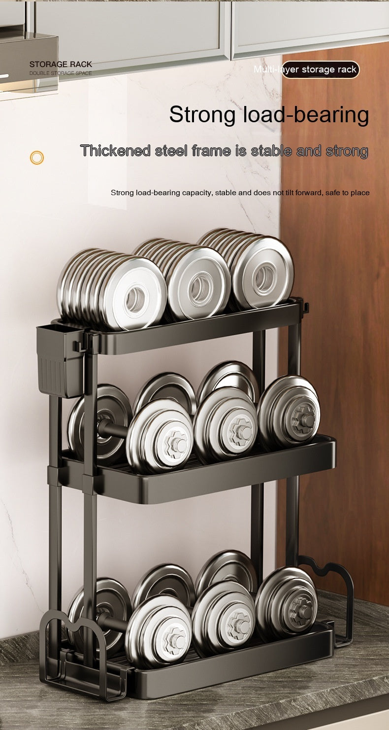 Modern Simplicity Kitchen Rack for Seasoning - Multi-layer Storage, Punch-free, Plastic, Black