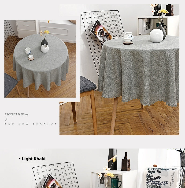 Pastoral Style Round Tablecloth - Solid Color Blended Material, Dining Room Table Decor