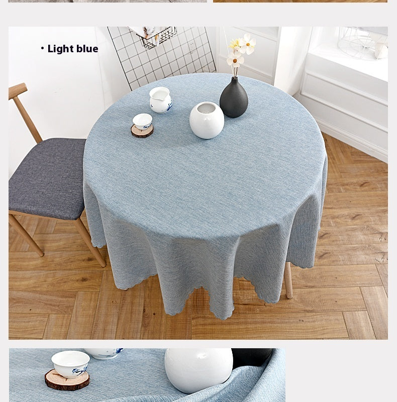 Pastoral Style Round Tablecloth - Solid Color Blended Material, Dining Room Table Decor