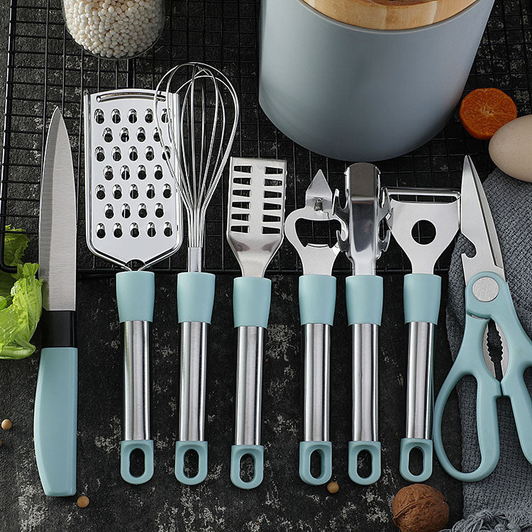Household Kitchen Tools Set - Stainless Steel Gadgets Tray with Bottle Opener, Fruit Knife, Scissors