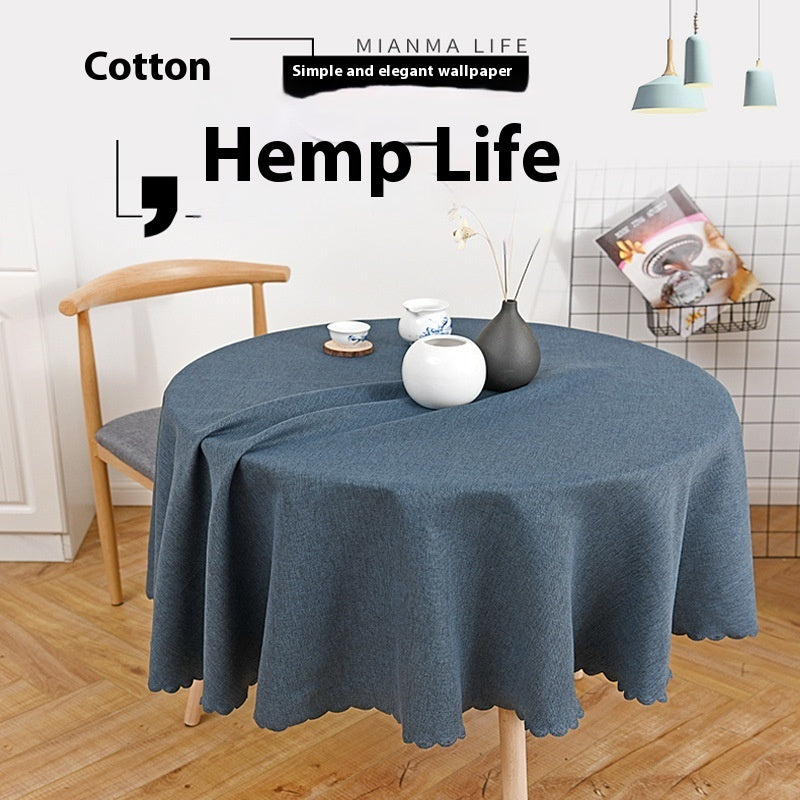 Pastoral Style Round Tablecloth - Solid Color Blended Material, Dining Room Table Decor