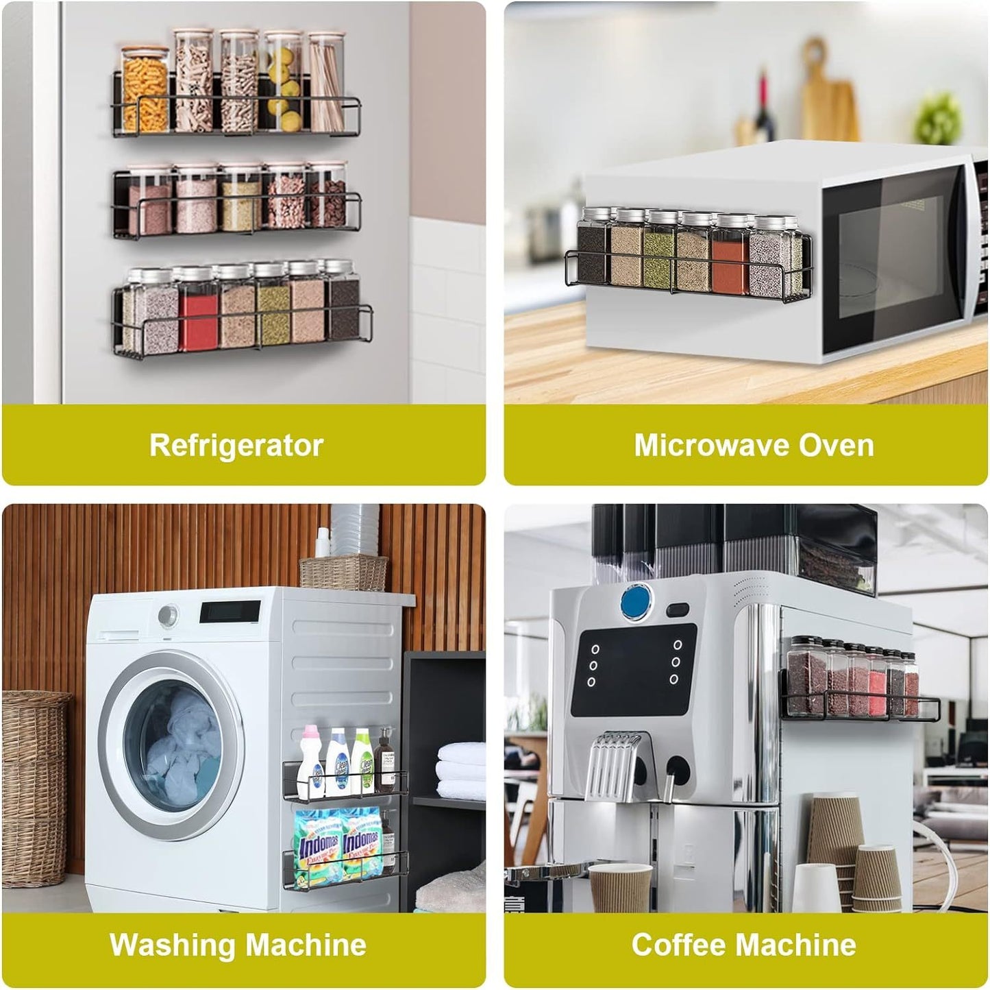 Magnetic Spice Rack for Refrigerator - 4 Pack, Durable & Rust-Resistant, Easy Installation