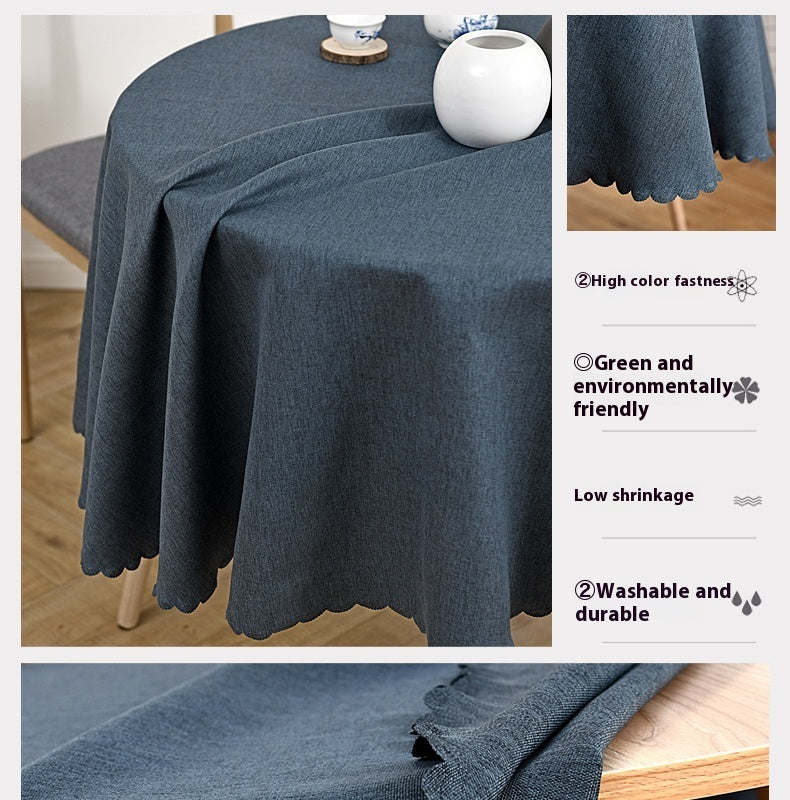 Pastoral Style Round Tablecloth - Solid Color Blended Material, Dining Room Table Decor