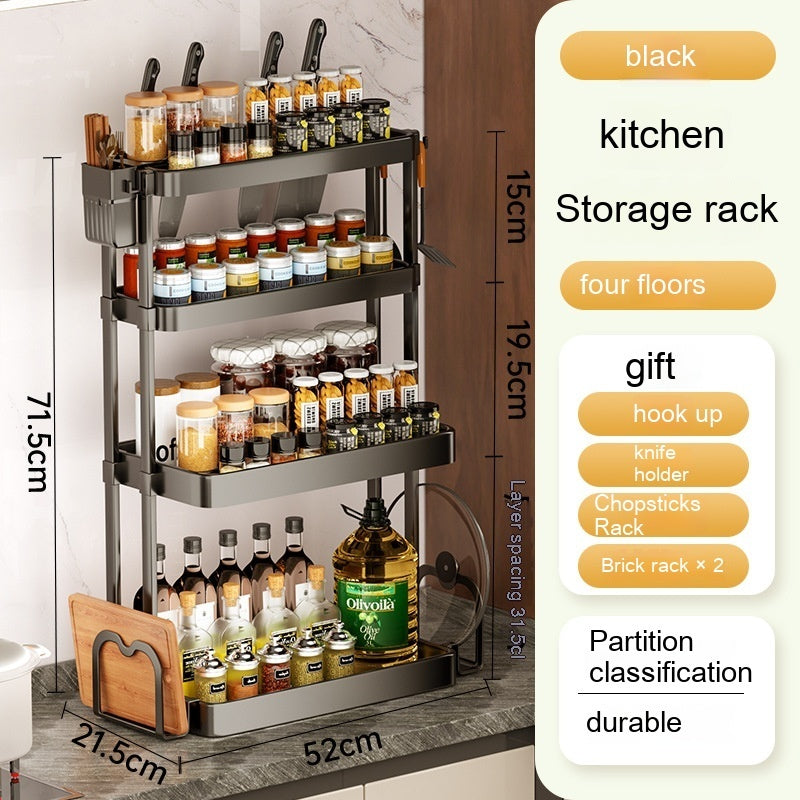 Modern Simplicity Kitchen Rack for Seasoning - Multi-layer Storage, Punch-free, Plastic, Black