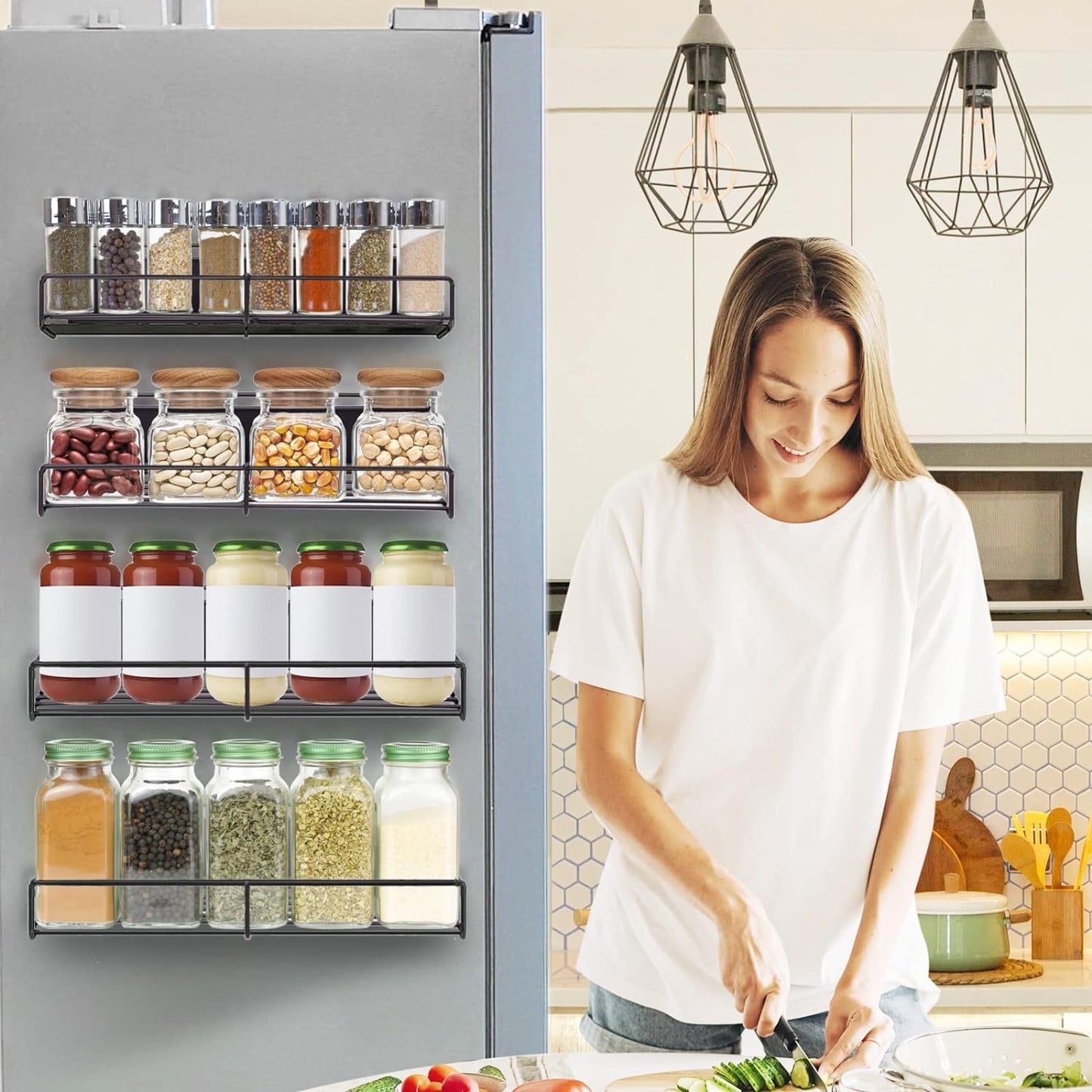 Magnetic Spice Rack for Refrigerator - 4 Pack, Durable & Rust-Resistant, Easy Installation