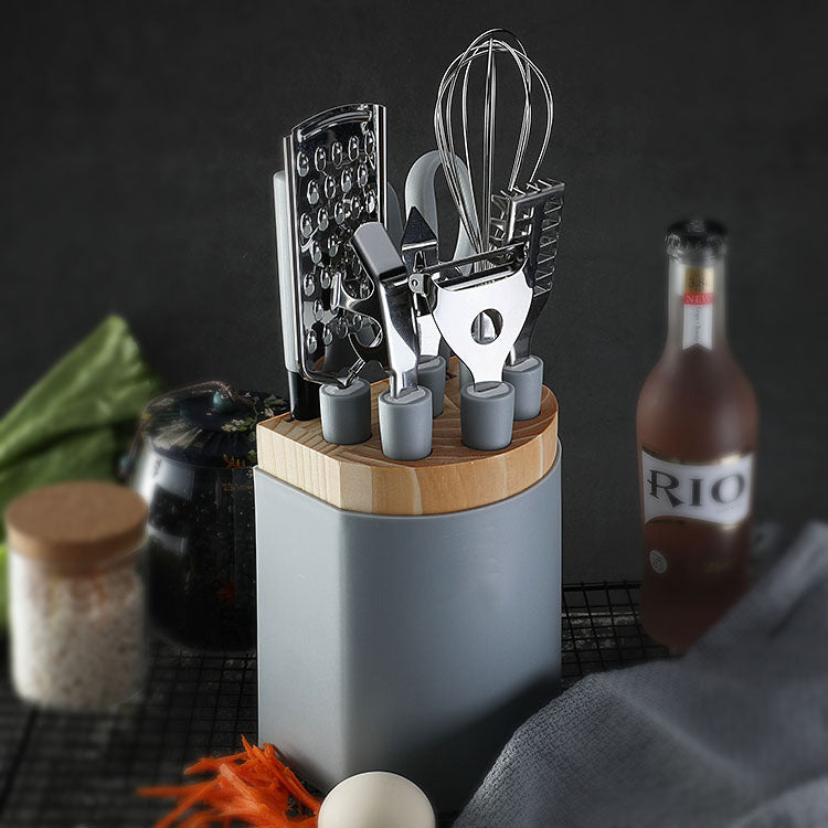 Household Kitchen Tools Set - Stainless Steel Gadgets Tray with Bottle Opener, Fruit Knife, Scissors
